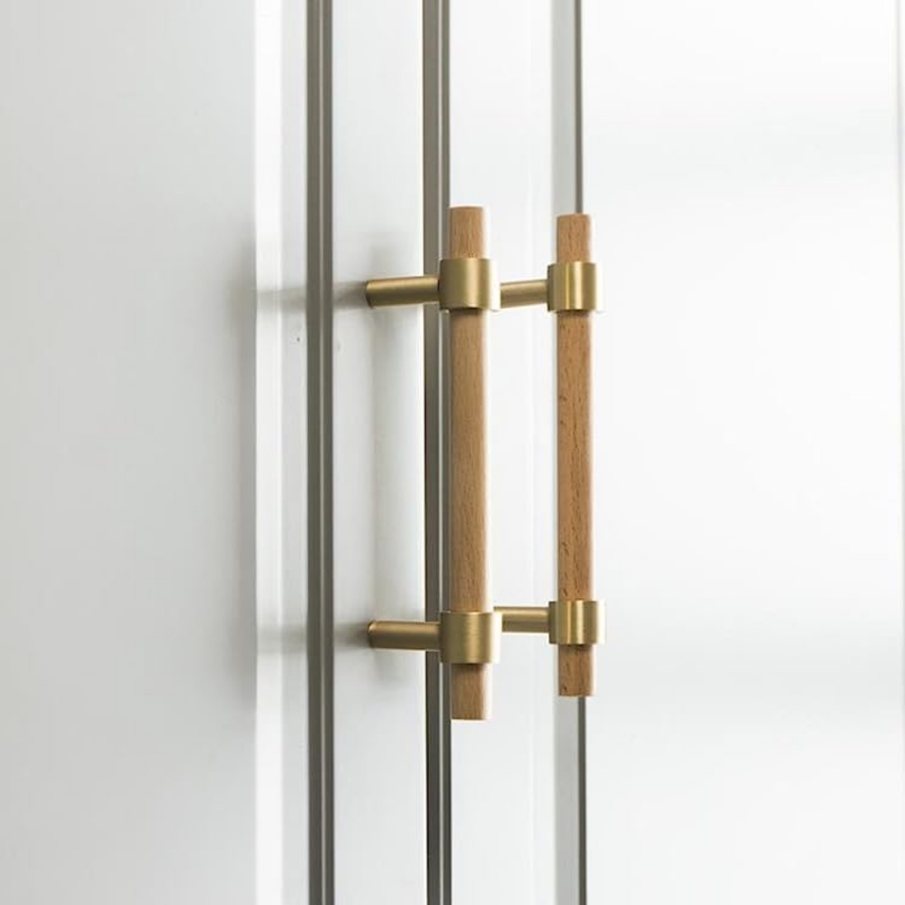 NWOT- 5PCS-Modern Beech Wood and Rose Gold Drawer/Cabinet Pulls Handles